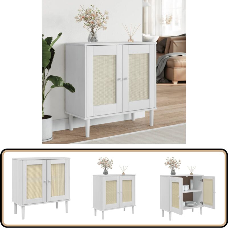 Vidaxl - Buffet senja aspect rotin blanc 80x35x80 cm bois massif de pin - Buffet Design Moderne - Meuble Rangement - Buffet Blanc - Buffet Bois