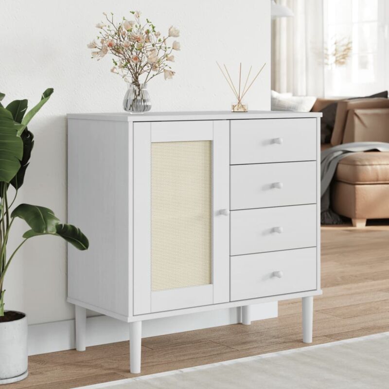 Vidaxl - Buffet senja aspect rotin blanc 80x40x80 cm bois massif de pin