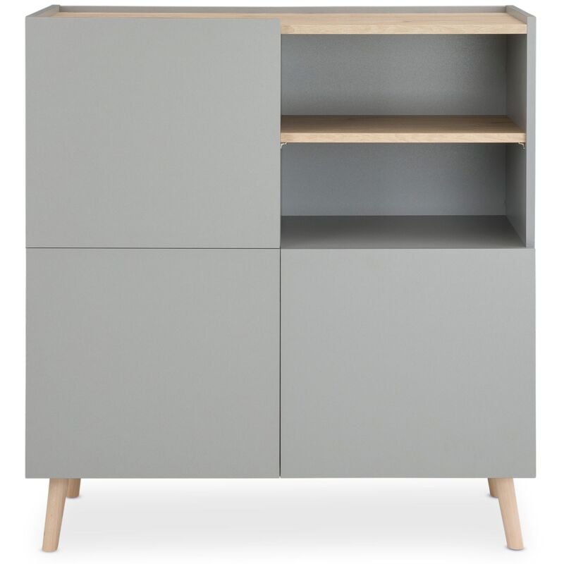 Idimex - Buffet skandi style scandinave en bois avec 3 portes et 2 compartiments lasuré gris
