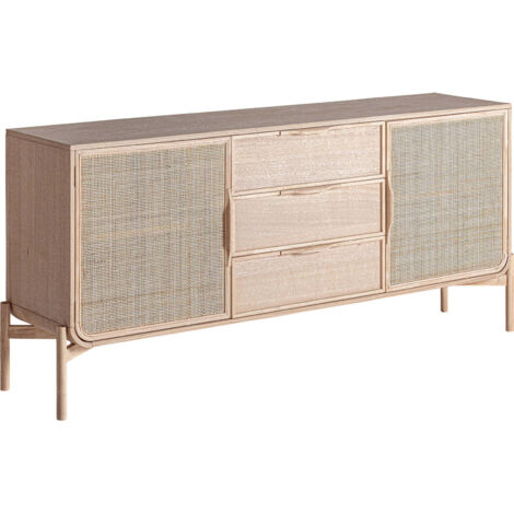 Buffet style nordique en bois de frĂŞne et cannage naturel - Bois naturel clair et cannage beige