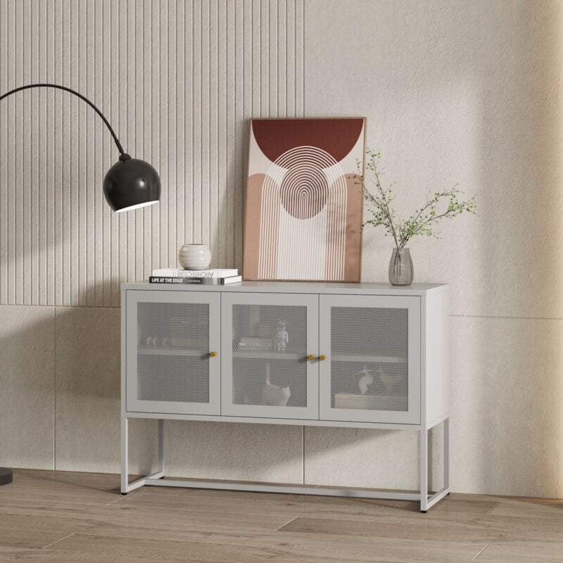 [en.casa] - Buffet Sund acier 120 x 40 x 80 cm gris