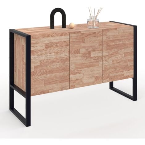 Buffet surélevé 110 cm OTTAWA 3 portes bois et noir design industriel