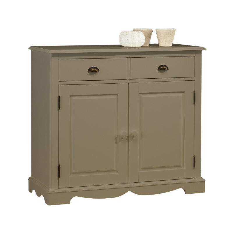 Buffet 2 Portes 2 Tiroirs Gris Taupe 2 Niches Style Anglais l 101 h 90 p 42 cm - marron