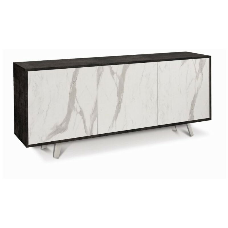 Sarmog - Buffet avec trois portes Marbre Oxyde Noir 177x41x h74 cm