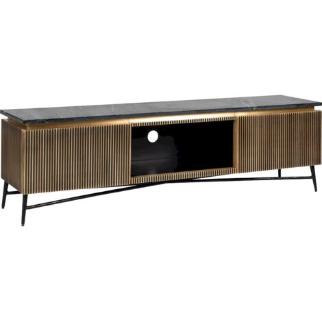 Buffet TV Marbre et Doré Élégance Moderne - Or et pieds noirs