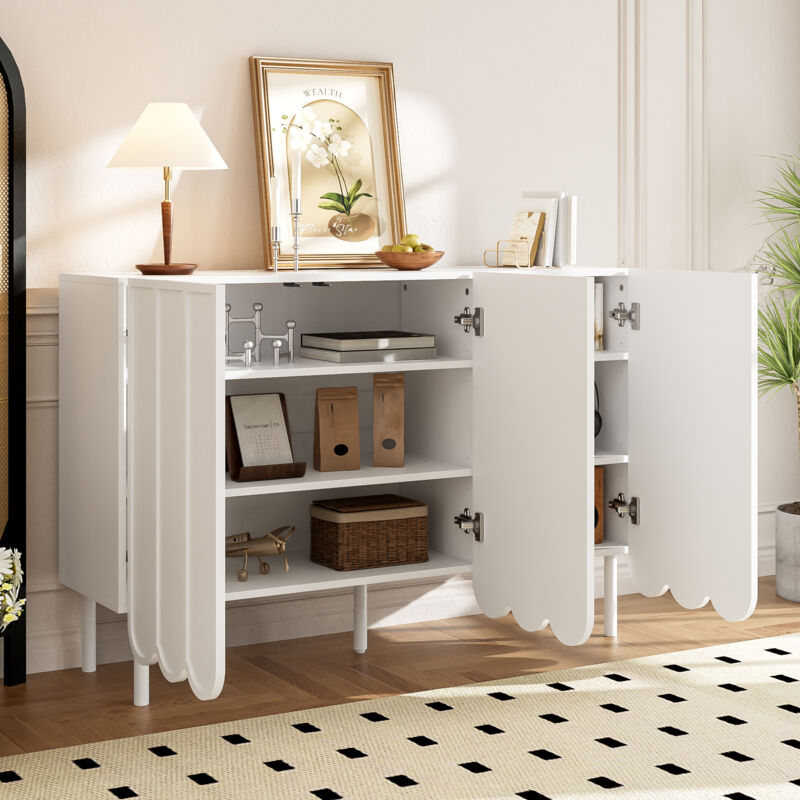 Stilvora Buffet Und Sideboard Mit 2 Wellentüren Ohne Griffe, Verstellbaren Einlegeböden, Aus Mdf, 120×35×80 Cm, Weiß