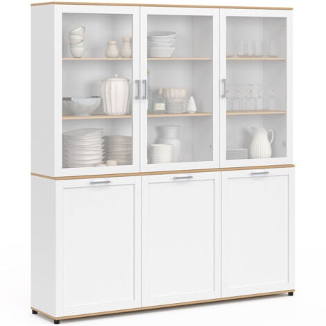 IDMARKET Buffet vaisselier 160 cm VITO meuble de cuisine 6 portes blanc et bois