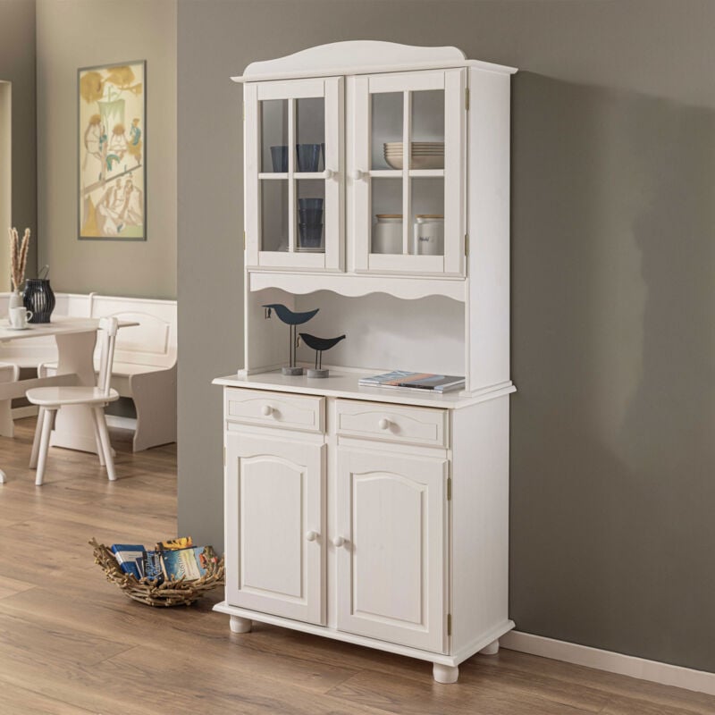 M&s - Buffet vaisselier 4 portes et 2 tiroirs en pin massif blanc - risoul