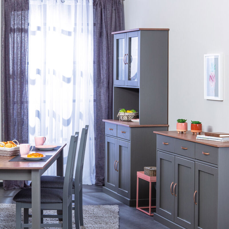 Inter Link - Buffet vaisselier 4 portes et 2 tiroirs en pin massif gris- tera