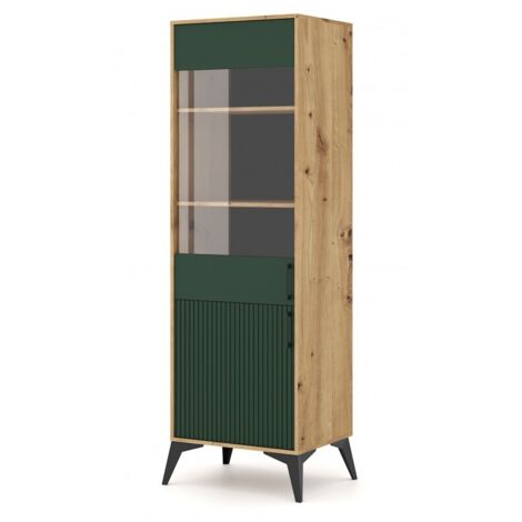 Buffet vaisselier à porte réversible LUGO coloris chêne vert 59,9x42x197,60 cm