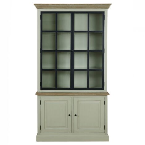 Buffet vaisselier en bois 2 portes vitrées éclairage LED - VILLAS