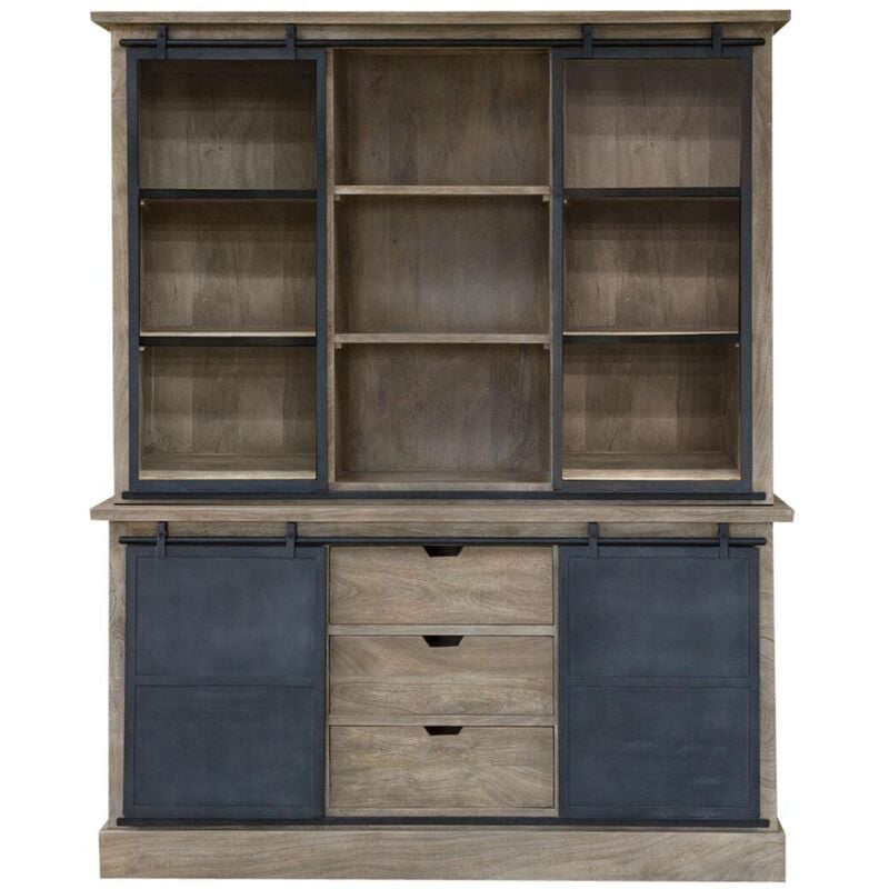 Made In Meubles - Vaisselier en bois de manguier brossé et métal gris Helsinki