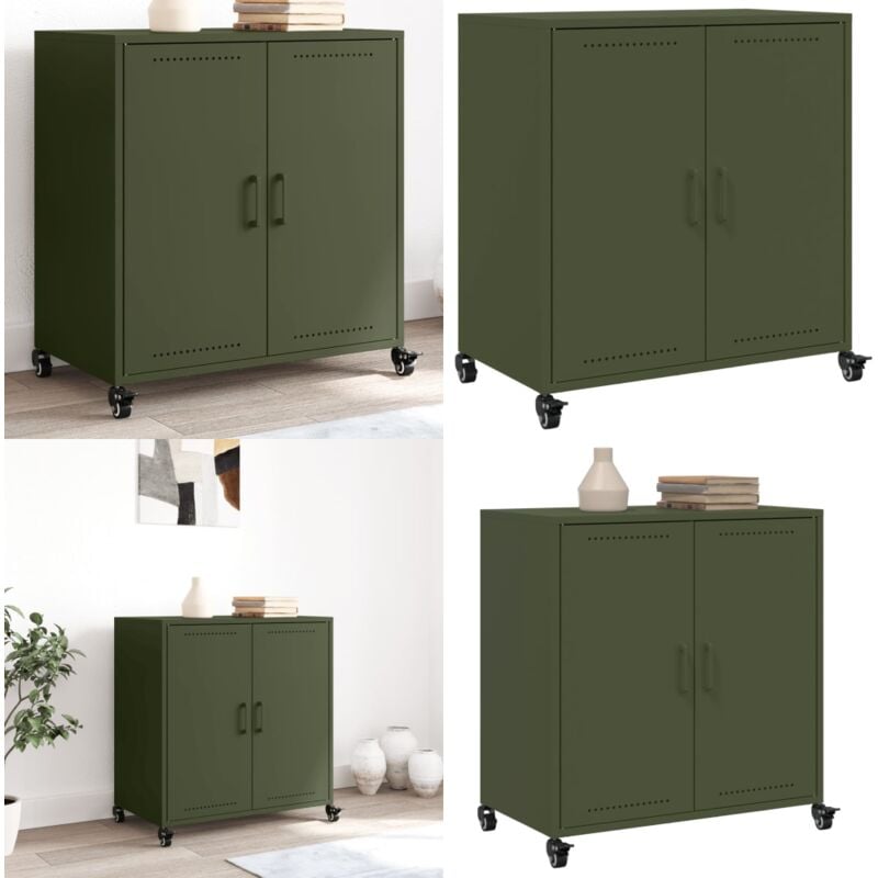 Vidaxl - Buffet vert olive 68,5x39x72 cm acier - Buffet Design - Meuble Rangement - Armoire Style Moderne - Buffet En Acier - Mobilier Salon - Home &