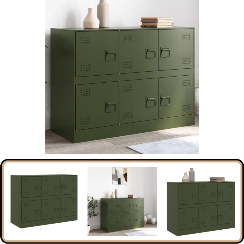 Vidaxl - Buffet vert olive 99x39x73 cm acier - Buffet - Meuble De Rangement - Armoire - Commode - Meubles De Salon