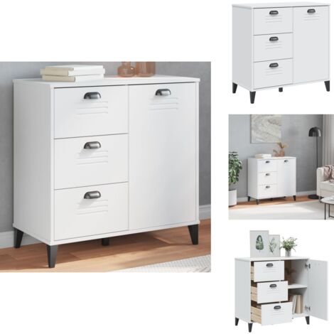 Buffet VIKEN blanc 80x40x80 cm bois d'ingénierie - Buffet Industriel - Meuble Rangement - Buffet Blanc - Commode Moderne - Armoire Entrée