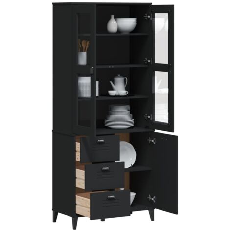 Buffet VIKEN schwarz 80x40x190 cm aus massivem Kiefernholz