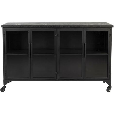 Buffet vintage 4 portes 120x35x75 cm en métal noir