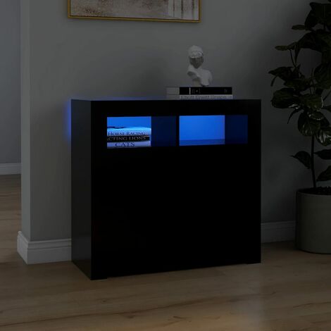 Buffet Vintage,enfilade bas avec lumières LED noir 80x35x75 cm -TZ36356