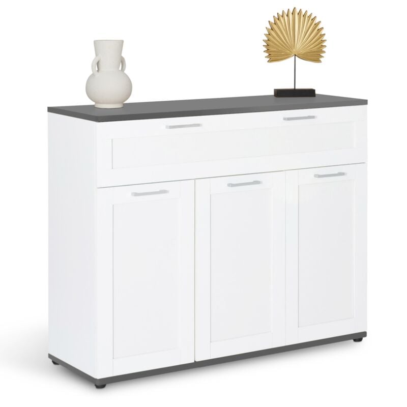 Buffet 100 cm vito 3 portes et 1 tiroir blanc et plateau gris