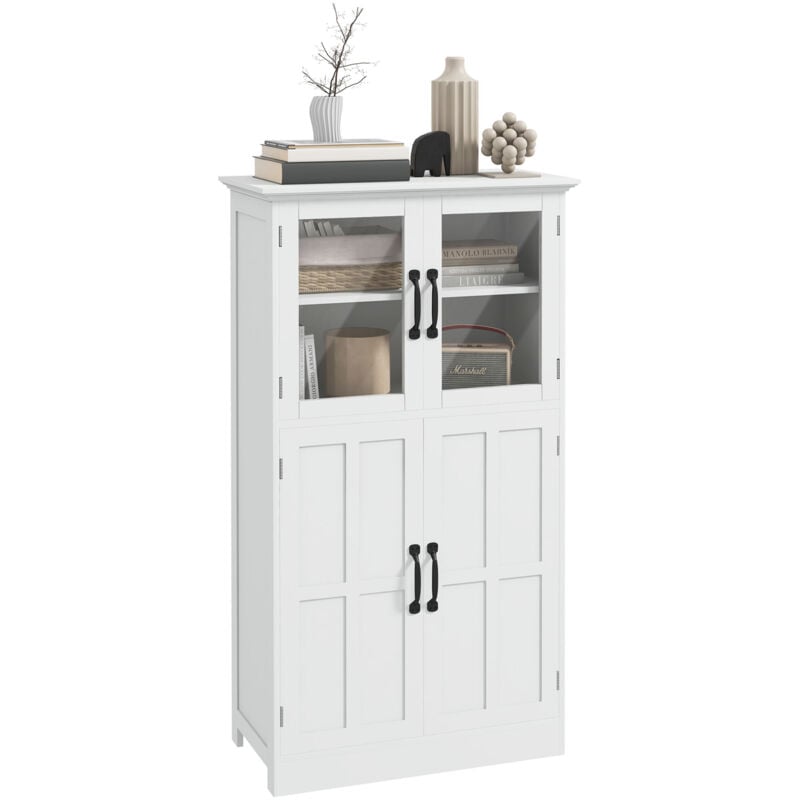 Homcom - Buffet vitrine 4 portes 2 étagères style contemporain poignées métal noir mdf panneaux blanc