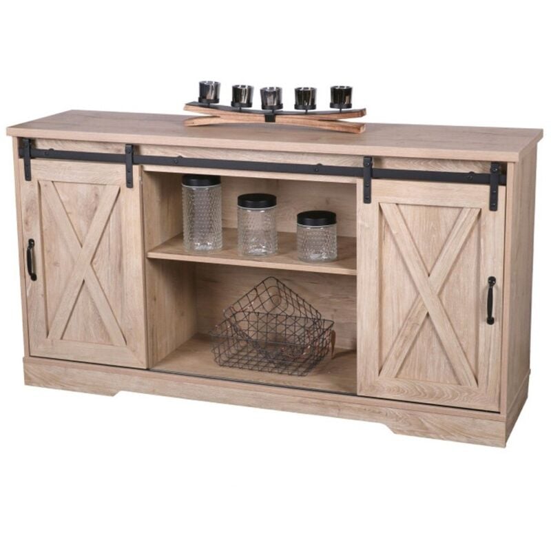 Meublorama - Buffet wayne – Chêne Clair avec 2 Portes Coulissantes et 2 Niches