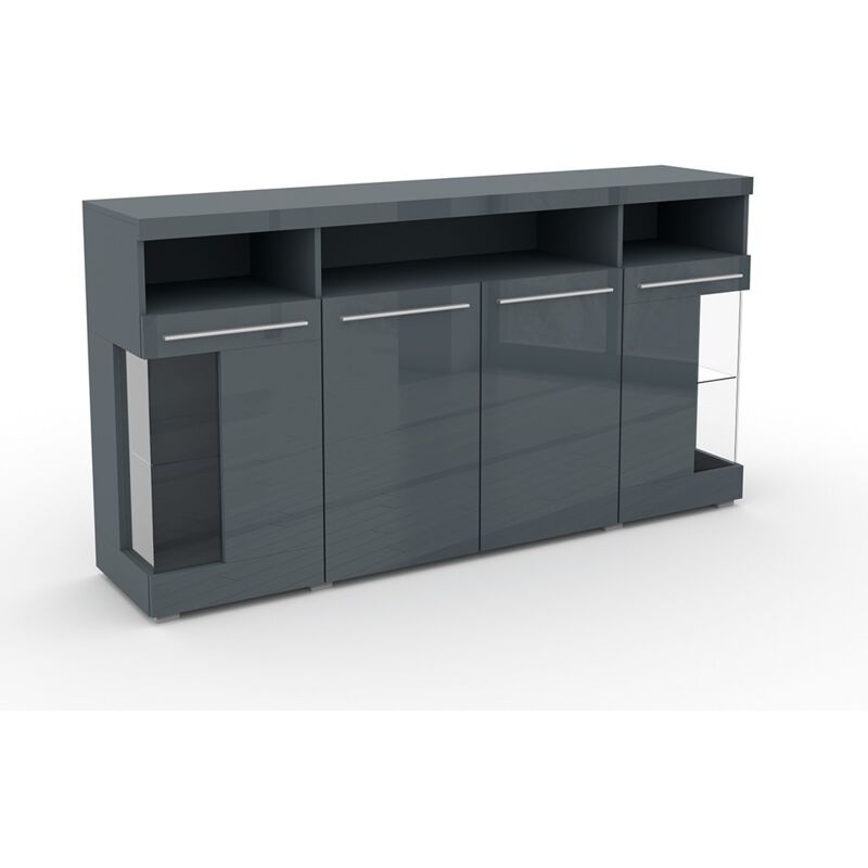 Meublorama - Buffet xl 180cm avec 4 portes couleur gris brillant collection bombay