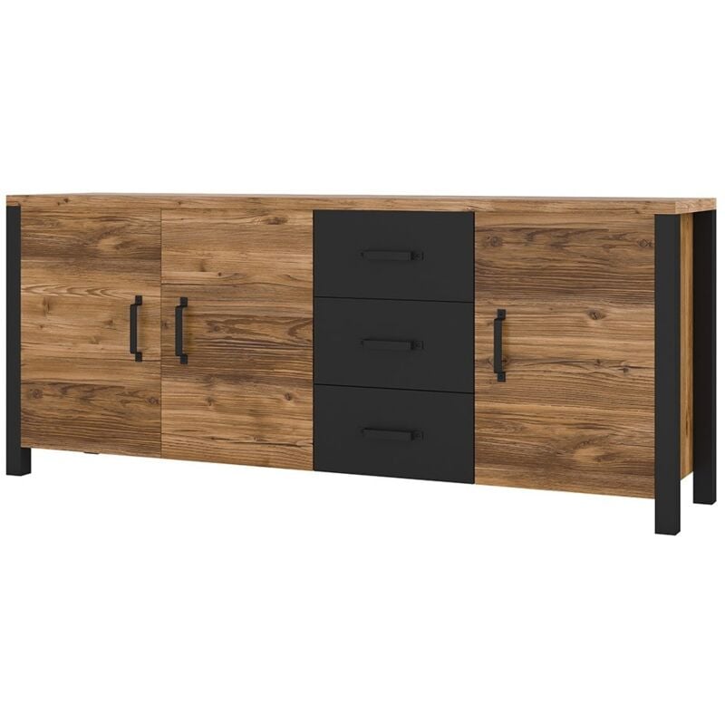 Meublorama - Buffet xl darwin – 190 cm en épicéa et noir mat