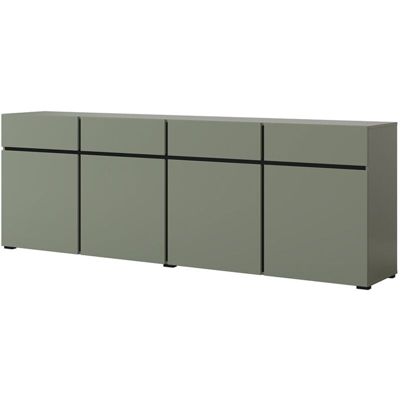 Meublorama - Buffet xl coloris vert sauge 225cm collection havana. Bahut design avec 4 portes et 4 tiroirs.