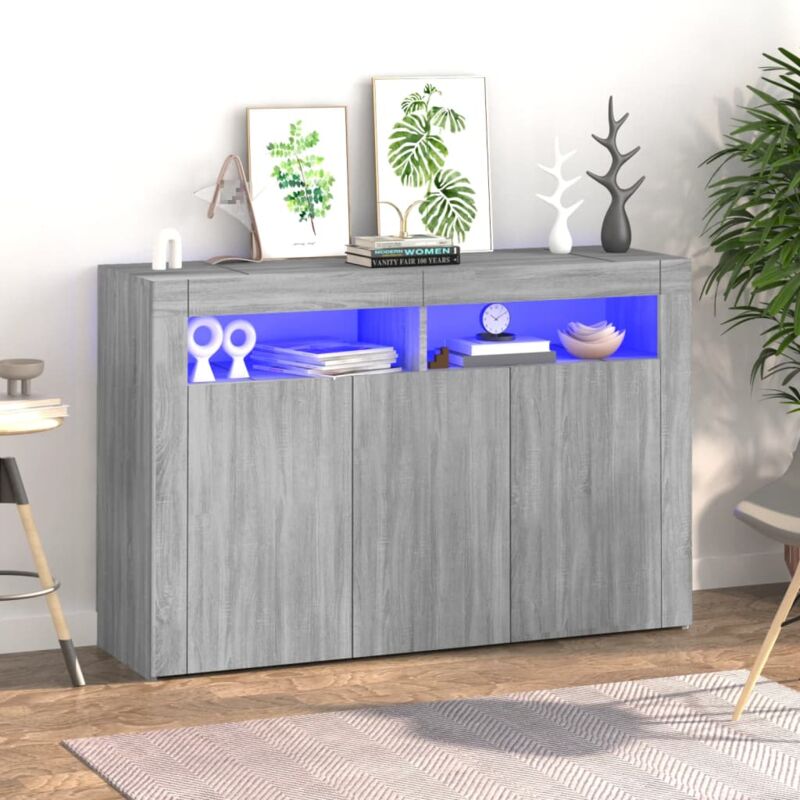 Buffet，Meuble de Rangement，Bahut pour Salon, Salle à Manger, Cuisine avec lumières LED sonoma gris 115,5x30x75 cm CFW885105