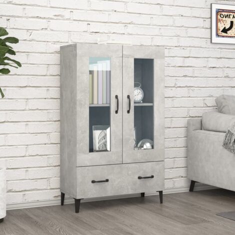 Buffet，Bahut， Meuble de Rangement haut Gris béton 70x31x115 cm Bois d'ingénierie CFW130334