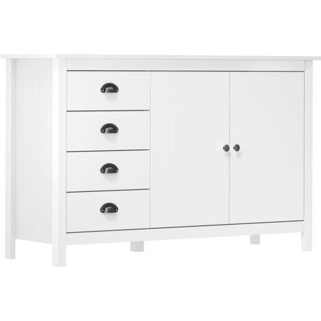 Buffet，Bahut， Meuble de Rangement pour Salon, Bureau Hill Blanc 130x40x80 cm Bois de pin solide FBV81281