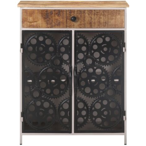 Buffet，Bahut，Meuble de Rangement 60x35x75 cm Bois de manguier brut et fer CFW99223