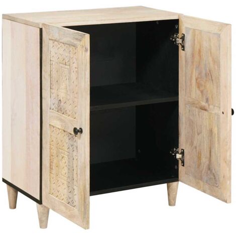 Buffet，Bahut，Meuble de Rangement avec porte Blanc 60 x 33 x 75 cm bois de manguier massif CFW85214