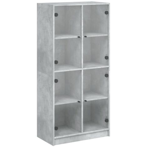 Buffet，Bahut，Meuble de Rangement haut avec portes gris béton 68x37x142 cm bois ingénierie CFW12592
