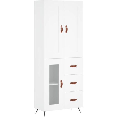 Buffet，Bahut，Meuble de Rangement haut Blanc 69,5x34x180 cm Bois d'ingénierie CFW13423