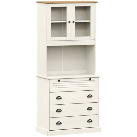 Buffet，Bahut，Meuble de Rangement haut VIGO blanc 80x40x176 cm bois massif de pin CFW51054