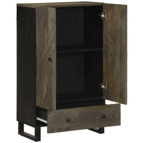 Buffet，Bahut，Meuble de Rangement noir 60x33x100 cm bois de manguier massif CFW11478