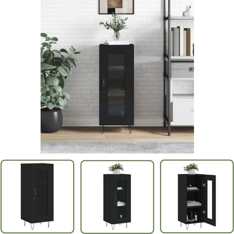 The Living Store Buffet Noir 34,5x34x90 cm Bois d'ingénierie - Buffet Noir - Meuble De Rangement - Armoire Design - Mobilier Moderne - Commode