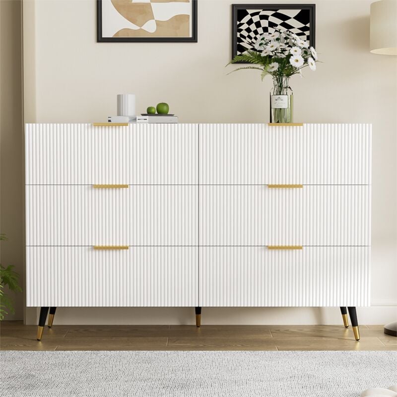 Modernluxe - Buffet、Commode moderne - 6 tiroirs - panneaux de particules - Blanc
