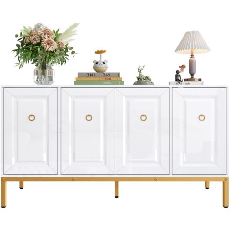 Buffet,élément de rangement très brillant,poignées et pieds dorés,avec étagères. 140×80×40 cm