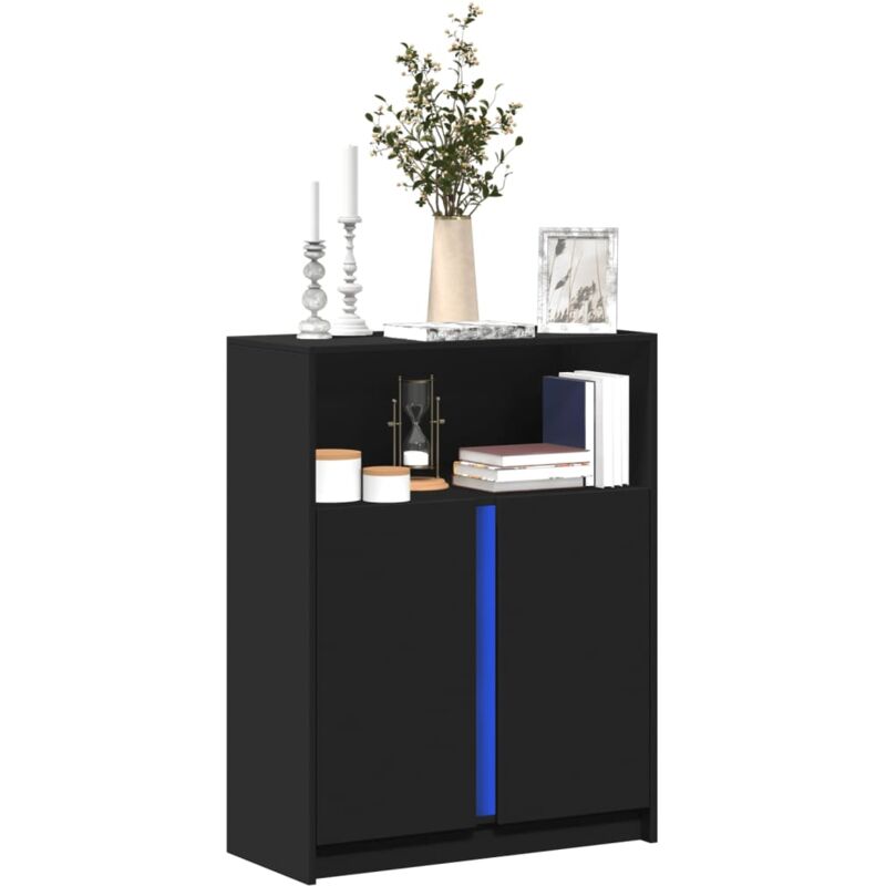 Buffet,Meuble de Rangement,Bahut pour Salon, Salle à Manger, Cuisine avec led noir 77x34x100 cm bois d'ingénierie CFW95703