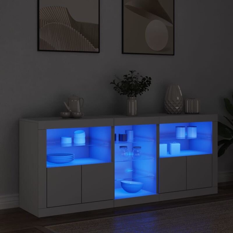 Buffet,Meuble de Rangement,Bahut pour Salon, Salle à Manger, Cuisine avec lumières led blanc 162x37x67 cm CFW443578
