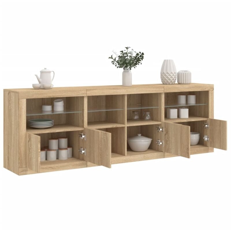 Buffet,Meuble de Rangement,Bahut pour Salon, Salle à Manger, Cuisine avec lumières led chêne sonoma 202x37x67 cm CFW961798