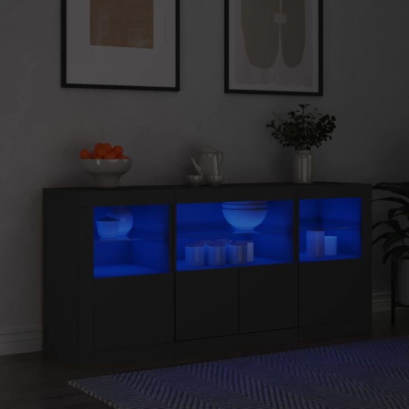 Buffet，Meuble de Rangement，Bahut pour Salon, Salle à Manger, Cuisine avec lumières LED noir 142,5x37x67 cm CFW459090
