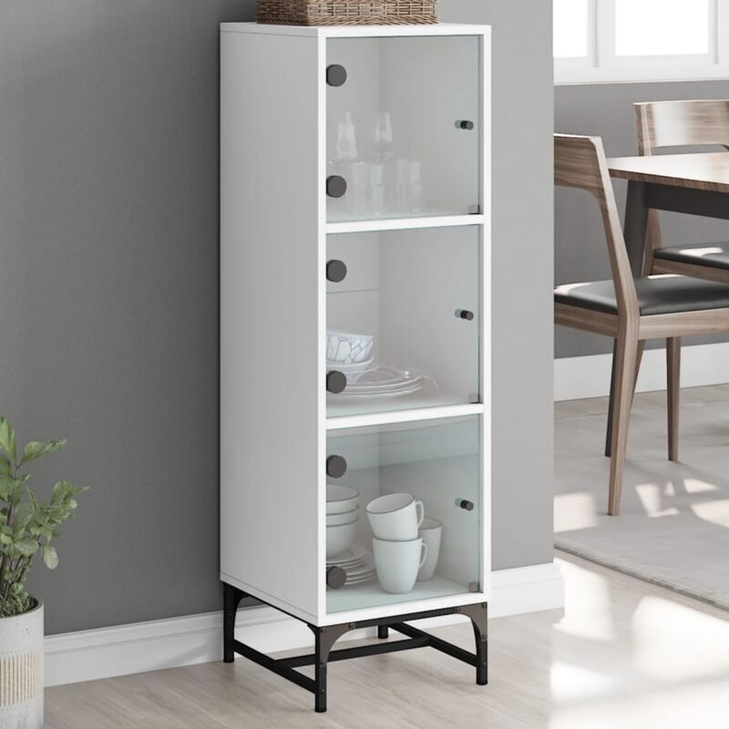 Buffet,Meuble de Rangement,Bahut pour Salon, Salle à Manger, Cuisine avec portes en verre blanc 35x37x120 cm CFW913905