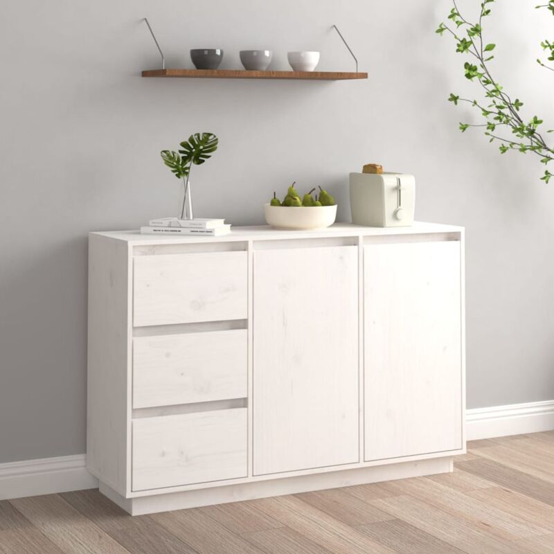 Buffet,Meuble de Rangement,Bahut pour Salon, Salle à Manger, Cuisine Blanc 111x34x75 cm Bois massif de pin CFW937070