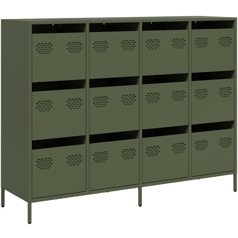 Buffet，Meuble de Rangement，Bahut vert olive 135x39x103,5 cm acier laminé à froid CFW205793