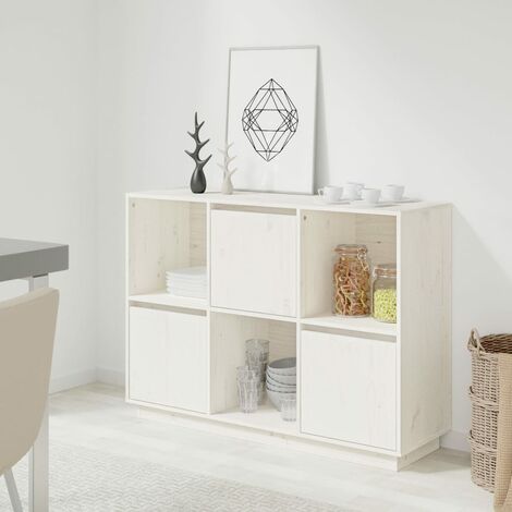 Buffet,Placard de cuisine,Meuble de rangement Blanc 110,5x35x80 cm Bois massif de pin -TZ64904