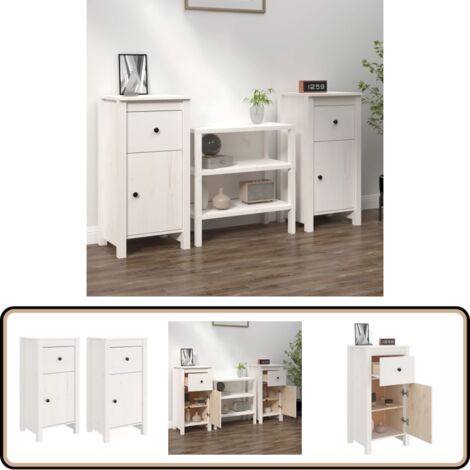 Buffets 2 pcs blanc 40x35x80 cm bois massif de pin - Buffet En Bois - Meuble De Rangement - Commode - Bibliothèque - Décoration Intérieure