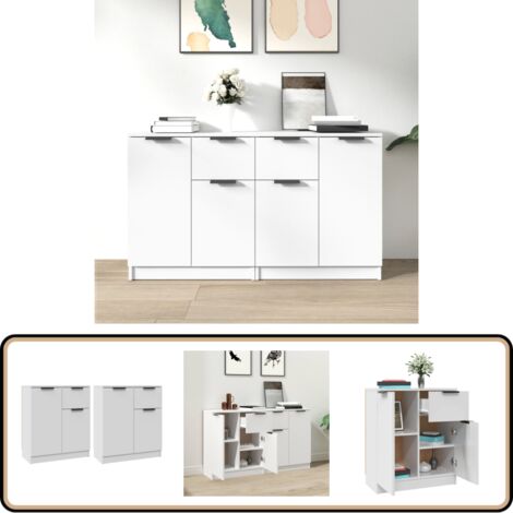 Buffets 2 pcs blanc 60x30x70 cm Bois d'ingénierie - Buffet - Meuble De Rangement - Commode - Mobilier Moderne - Design Minimaliste